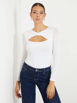 Guess - Women's White Modal Solid Regular Fit Full Sleeve Top