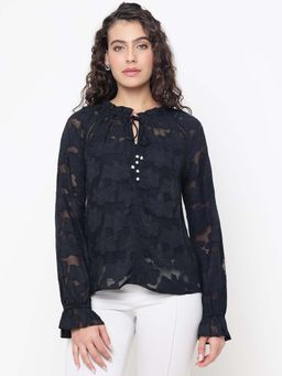 Guess - Denise Frill Clipped Jet Black Top