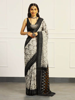 Aditri - Black Handloom Ikat On Gas Saree with Unstitched Blouse