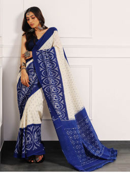 Aditri - Blue Handloom Ikat On Saree with Unstitched Blouse