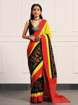 Aditri - Multi-Colour Handloom Ikat On Saree with Unstitched Blouse