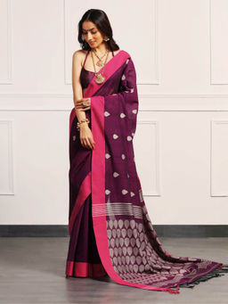 Aditri - Purple Handloom Khadi Cotton Saree with Unstitched Blouse