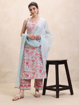 Jaipuri Banno - Blue Hand Block Printed Kurta With Pant And Dupatta