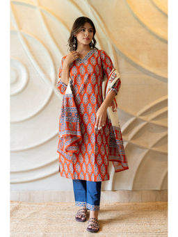 LABEL MAE - Orange Kurta With Pant And Dupatta