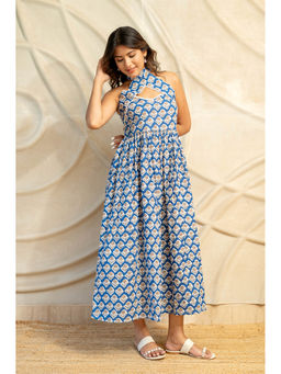 LABEL MAE - Blue Floral Halter Neck Dess