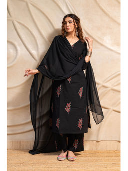 LABEL MAE - Black Hand Block Printed Kurta With Pant And Dupatta