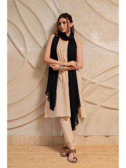 LABEL MAE - Beige Sleeveless Kurta With Pant And Dupatta