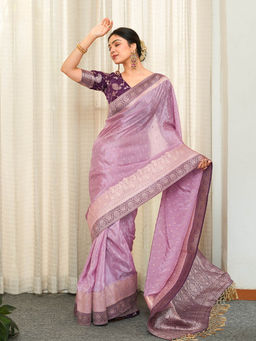 ZILIKAA - Lavender Munga Banarasi Silk Saree with Unstitched Blouse