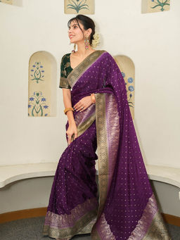 ZILIKAA - Berry Purple Munga Banarasi Silk Saree with Unstitched Blouse