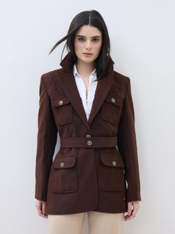 ELLE - Polyester Full Sleeves Coat with Belt