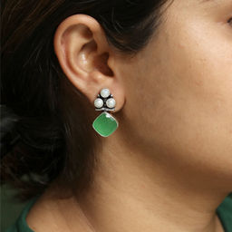 Teejh - Delisha Green Stone Silver Oxidised Stud Earrings for Women