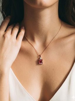 Miss Highness - 925 Sterling Silver Red Stone Pendant Necklace Women Red