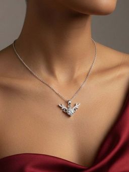 Miss Highness - 925 Sterling Silver Stag Pendant Necklace with White Stone for Women