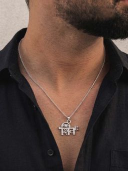 Miss Highness - 925 Sterling Silver Shiv Pendant Necklace with White Stone for Men