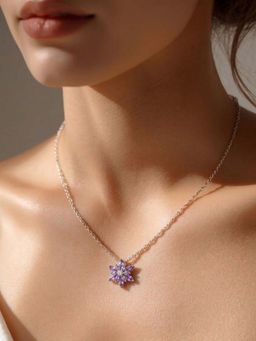 Miss Highness - 925 Sterling Silver Floral Pendant Necklace Women Purple