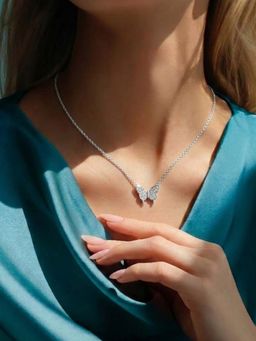 Miss Highness - 925 Sterling Silver Butterfly Pendant Necklace with White Stone for Women