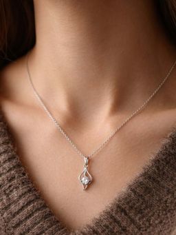 Miss Highness - 925 Sterling Silver Teardrop Pendant Necklace with White Stone for Women