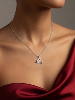 Miss Highness - 925 Sterling Silver Krishna Flute Necklace with White Stone for Women