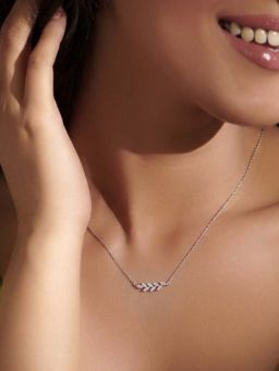 Miss Highness - 925 Sterling Silver Leaf Pendant Necklace with White Stone for Women