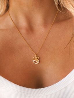 Miss Highness - 925 Sterling Silver Swan Pendant Necklace with White Stone for Women