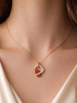 Miss Highness - 925 Sterling Silver Floral Pendant Necklace Women Red