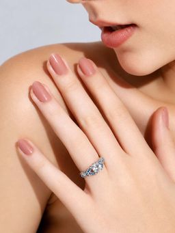 Miss Highness - 925 Sterling Silver Floral Solitaire Ring Women Blue