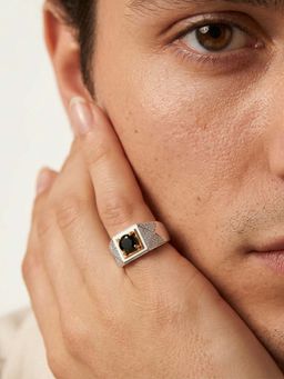 Miss Highness - 925 Sterling Silver Black Stone Ring Men Black