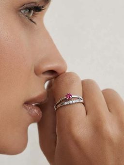 Miss Highness - 925 Sterling Silver Solitaire Ring Women Red