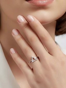Miss Highness - 925 Sterling Silver Triangle Ring with White Stone for Women
