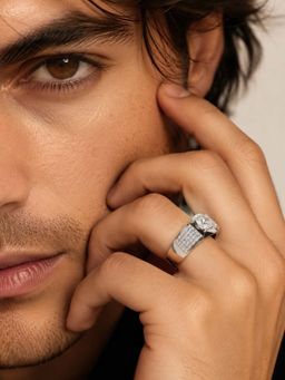 Miss Highness - 925 Sterling Silver Solitaire Ring with White Stone for Men