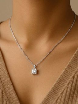 Miss Highness - 925 Sterling Silver Square Stone Pendant with White Stone for Women