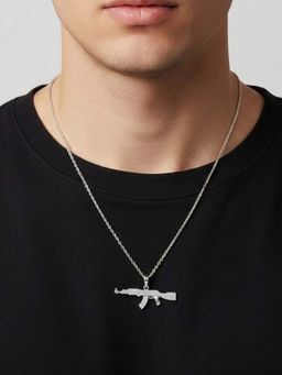 Miss Highness - 925 Sterling Silver Gun Pendant with White Stone for Men