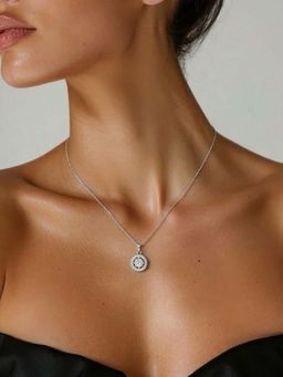 Miss Highness - 925 Sterling Silver Halo Pendant for with White Stone for Women