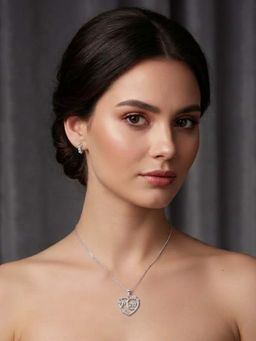 Miss Highness - 925 Sterling Silver Mom Heart Pendant for with White Stone for Women