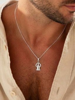 Miss Highness - 925 Sterling Silver Shiv Religious Pendant with White Stone for Men