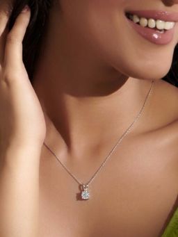 Miss Highness - 925 Sterling Silver Solitaire Pendant Necklace with White Stone for Women