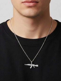 Miss Highness - 925 Sterling Silver Gun Pendant Necklace with White Stone for Men