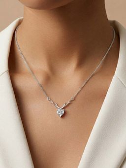 Miss Highness - 925 Sterling Silver Heart Pendant Necklace with White Stone for Women