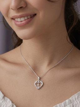 Miss Highness - 925 Sterling Silver Heart Pendant Necklace with White Stone for Women
