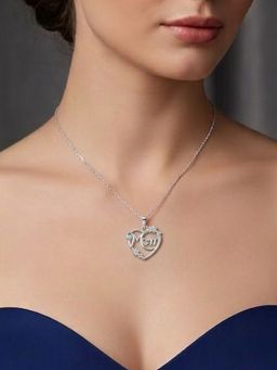 Miss Highness - 925 Sterling Silver Mom Heart Pendant Necklace with White Stone for Women