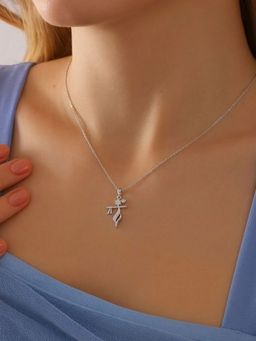 Miss Highness - 925 Sterling Silver Krishna Flute Necklace with White Stone for Women