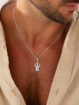Miss Highness - 925 Sterling Silver Shivling Pendant Necklace with White Stone for Men