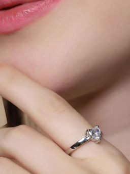 Miss Highness - 925 Sterling Silver Heart Solitaire Ring with White Stone for Women