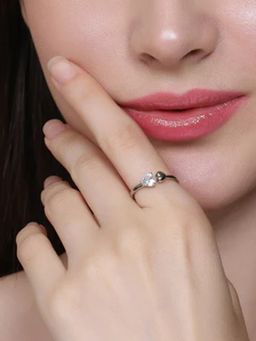 Miss Highness - 925 Sterling Silver Heart Promise Ring with White Stone for Women