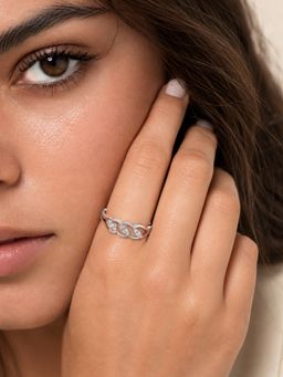 Miss Highness - 925 Sterling Silver Leaf Ring for with White Stone for Women