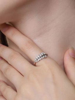 Miss Highness - 925 Sterling Silver Leaf Ring for with White Stone for Women