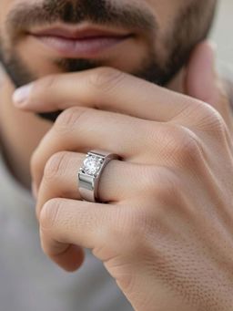 Miss Highness - 925 Sterling Silver Solitaire Ring with White Stone for Men