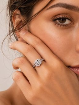 Miss Highness - 925 Sterling Silver Floral Ring for with White Stone for Women