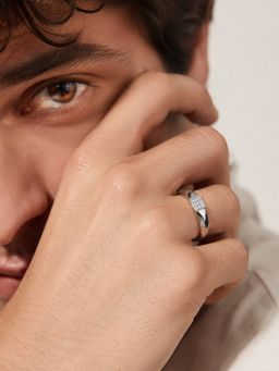 Miss Highness - 925 Sterling Silver Cluster Ring with White Stone for Men