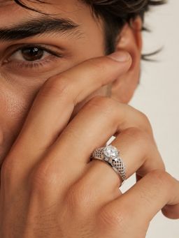 Miss Highness - 925 Sterling Silver Cage Ring with White Stone for Men